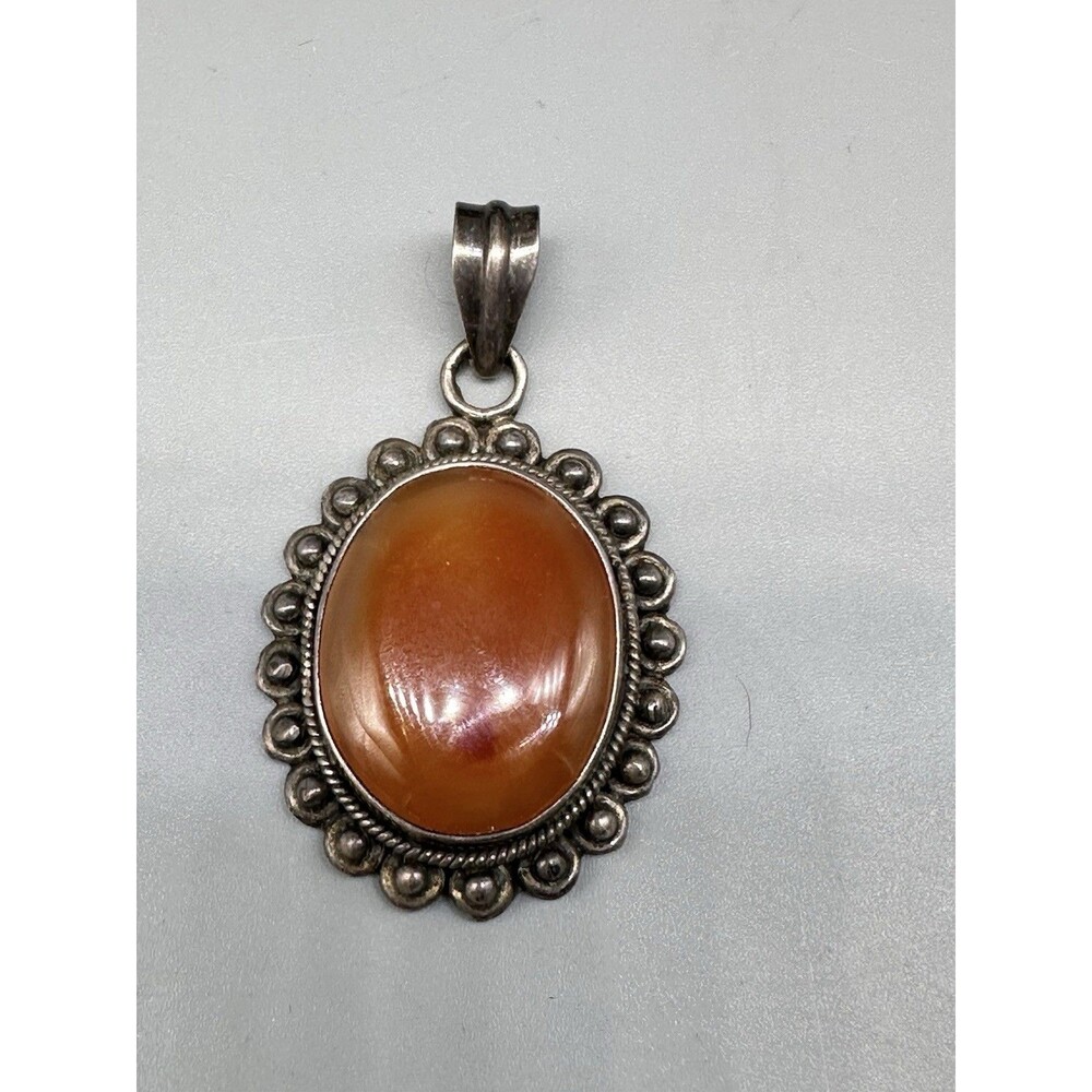 Sterling Silver Orange Carnelian Pendant 1.75”